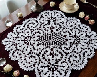 Handmade Bruges Lace Crochet Doily, Cotton Lace Table Decor, Vintage Crochet Doily, Elegant Home Decor, Handmade Gift