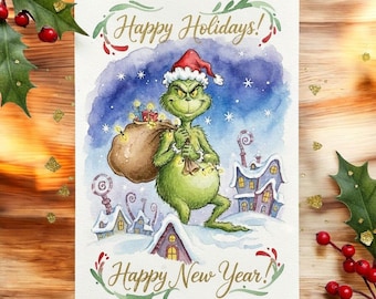 Funny Grinch Christmas Card, Holiday Greeting, Printable PNG (Digital Download)