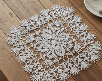 Handmade Crochet Square Doily, Vintage Lace Table Centerpiece (18 in.)