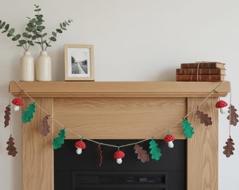 Crochet Autumn Garland: Mushroom & Leaf Fall Decor, 1.5m