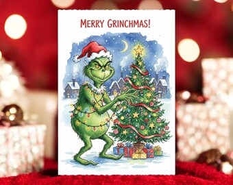 Grinch Christmas Card PNG, “Merry Grinchmas” Digital Download, 5x7 Inch Holiday Printable Card
