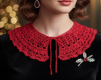 Red Crochet Collar – Handmade Cotton Lace Peter Pan Collar
