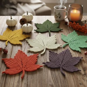 Crochet Maple Leaf Coasters: Autumn Table Decor, Set of 6