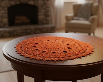 Crochet Lace Doily - 14" Terracotta Cotton Boho Table Centerpiece
