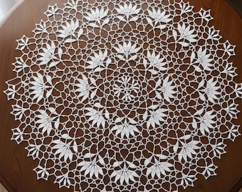 Handmade Crochet Doily: Beige Cotton Lace Table Centerpiece (23 inch)