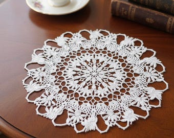 Crochet Lace Doily - 13" Ivory Cotton Centerpiece