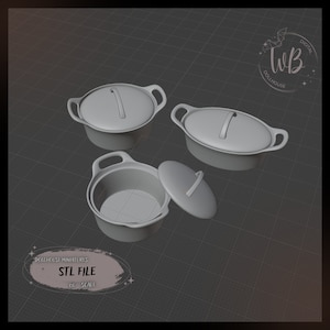 1:6 scale.Roast pan.  Dollhouse set of pans- STL Downloadable File for 3D Printing