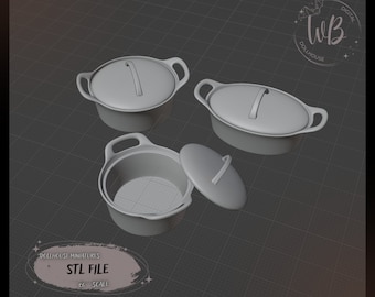 1:6 scale.Roast pan.  Dollhouse set of pans- STL Downloadable File for 3D Printing