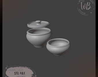 Escala 1:6. Macetas en miniatura para casa de muñecas de estilo étnico. Macetas de barro para casa de muñecas. Archivo STL descargable para impresión 3D.