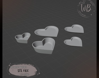 1:6 scale. A Set of Plates "Heart" Dollhouse Miniatures. STL Downloadable File for 3D Printing