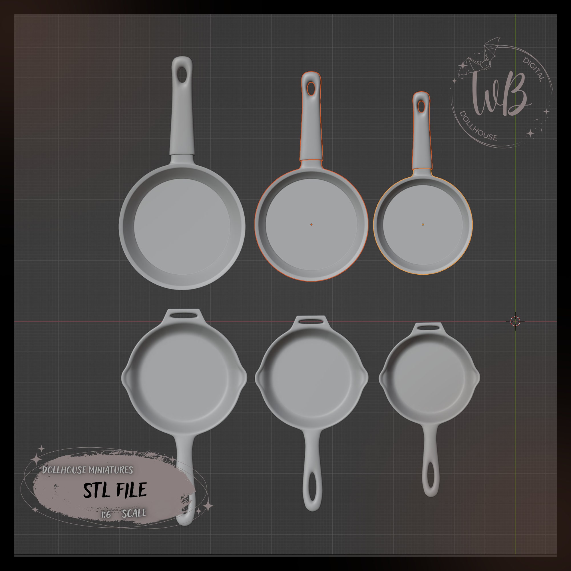 Pan Stl A Set of Pans on a Scale of 1:6 - STL Downloadable File for 3D Printing ...