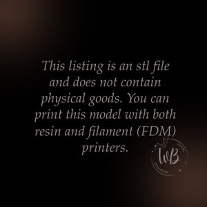 May include: Text on a black background that reads: "This listing is an stl file and does not contain physical goods. You can print this model with both resin and filament (FDM) printers."  A logo with the letters "WB" in a circle with the words "DOLLHOUSE" and "DIGITAL" is in the bottom right corner.