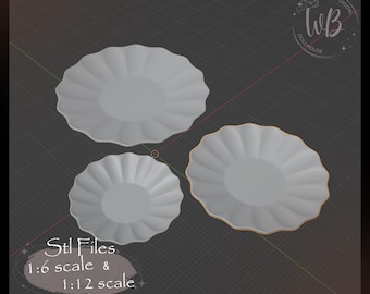 1:6 scale 1/12 scale Dollhouse Plates Set - STL Downloadable File for 3D Printing