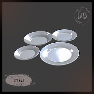 1:6 Maßstab. Teller Set für Puppenstube. Klassisches Design STL Herunterladbare Datei für 3D-Druck