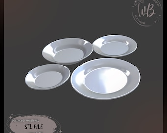 1:6 scale. A Set of Plates for a Dollhouse. Classic Design STL Downloadable File for 3D Printing