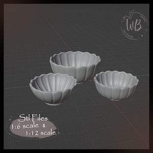 1:6 Scale 1/12 scale Dollhouse Bowls Set - STL Downloadable File for 3D Printing