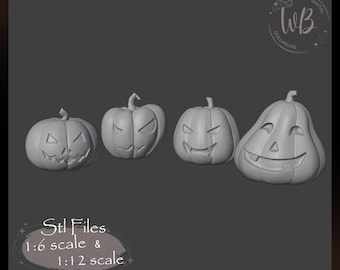 1/12 and 1:6 Scale Halloween Pumpkin Set – Miniature for Dollhouse, STL File Instant Download