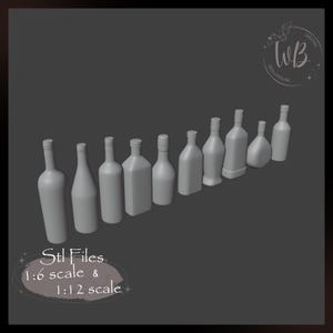 1/12 і 1:6 Scale Bottle Set – Miniature for Dollhouse, STL File Instant Download