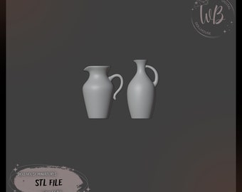1:6 scale. Jugs in Ethnic Style for a Dollhouse. Miniature Jug. STL Downloadable File for 3D Printing