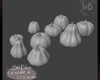 1/12 and 1:6 Scale Pumpkin Set – Miniature for Dollhouse, STL File Instant Download