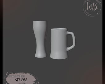 Vasos de cerveza a escala 1:6 para casa de muñecas. Archivo STL descargable para impresión 3D.
