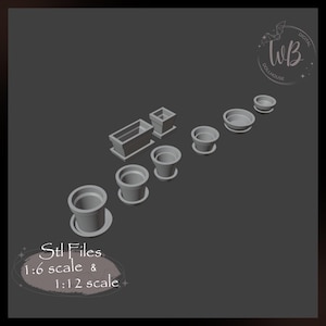 Zestaw doniczek w skali 1/12 i 1:6 – miniatura do domku dla lalek, plik STL do natychmiastowego pobrania