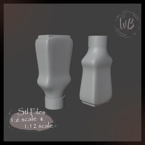 Miniature Dollhouse Sauce Bottle. 1:6 scale and 1;12 scale. STL Downloadable File for 3D Printing