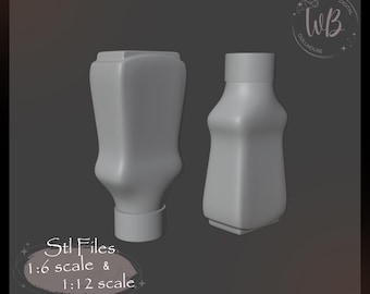 Miniature Dollhouse Sauce Bottle. 1:6 scale and 1;12 scale. STL Downloadable File for 3D Printing