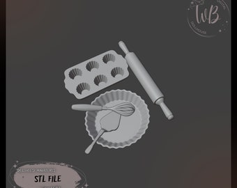 1:6 Scale Dollhouse Miniature Baking Set STL File (Digital Download)
