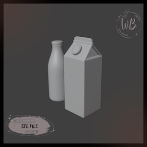 1:6 scale. Milk Bottle for Dollhouse. Miniature Milk for Dolls. STL Downloadable File for 3D Printing.