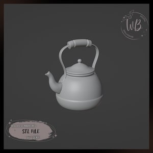 1:6 scale. A miniature Teapot for the kitchen for a Dollhouse. STL Downloadable File for 3D Printing
