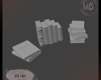 1:6 scale. Books for the Dollhouse. Stacks of Books for Dolls.. STL Downloadable File for 3D Printing