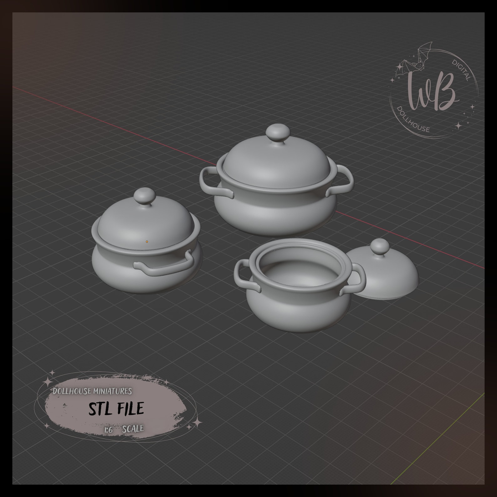 Pan Stl 1:6 Set of Pans Dollhouse Miniature. Figured Pans - STL Downloadable ...