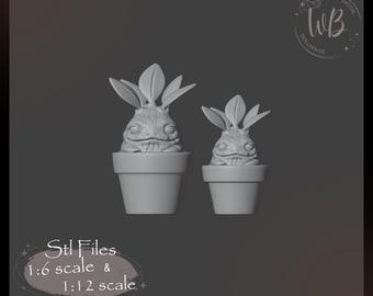 Miniature Mandrake in Pot, 1:6 & 1∶12 Scale (STL Downloadable File)