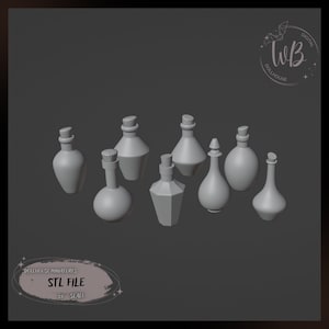 1:6 scale. Bottles for elixirs, a set of elixirs for a dollhouse. Magic potion.. STL Downloadable File for 3D Printing
