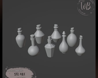 Dollhouse Elixir Bottles, 1:6 Scale Miniature Potion Set (STL Digital Download)