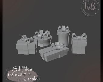 Miniature Christmas gifts for a dollhouse.1:6 scale and 1 12 scale. STL Downloadable File for 3D Printing