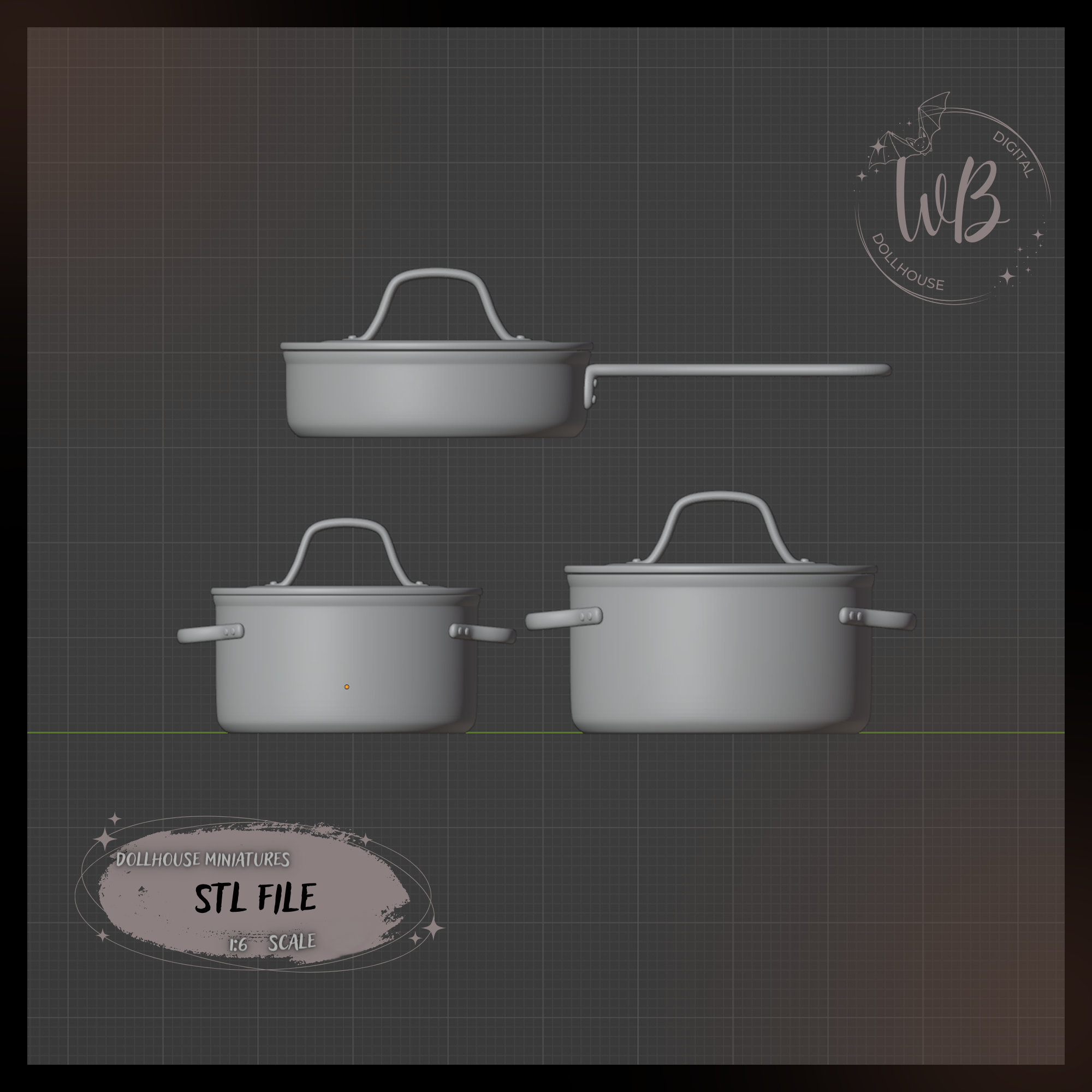 1:6 Cook Pots Dollhouse Miniature. Set of Pans - STL Downloadable File ...