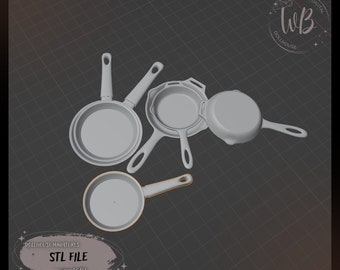 A set of pans on a scale of 1:6 - STL Downloadable File for 3D Printing