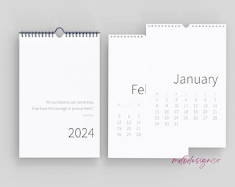 2024 Calendar Minimal 2024 Minimalist Monthly Calendar PDF Printable