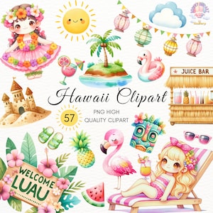 Hawaii Clipart,Hawaii & Luau Clipart,Luau Clipart,Tiki Clipart, Summer Clipart, Beach,Hibiscus,Tropical Party Decor,Invitations,Digital PNG