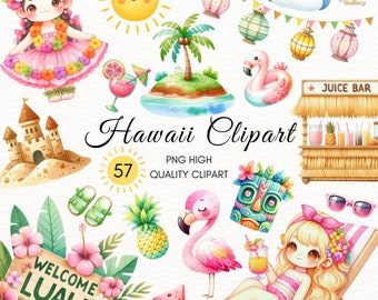 Hawaii Clipart,Hawaii & Luau Clipart,Luau Clipart,Tiki Clipart, Summer Clipart, Beach,Hibiscus,Tropical Party Decor,Invitations,Digital PNG