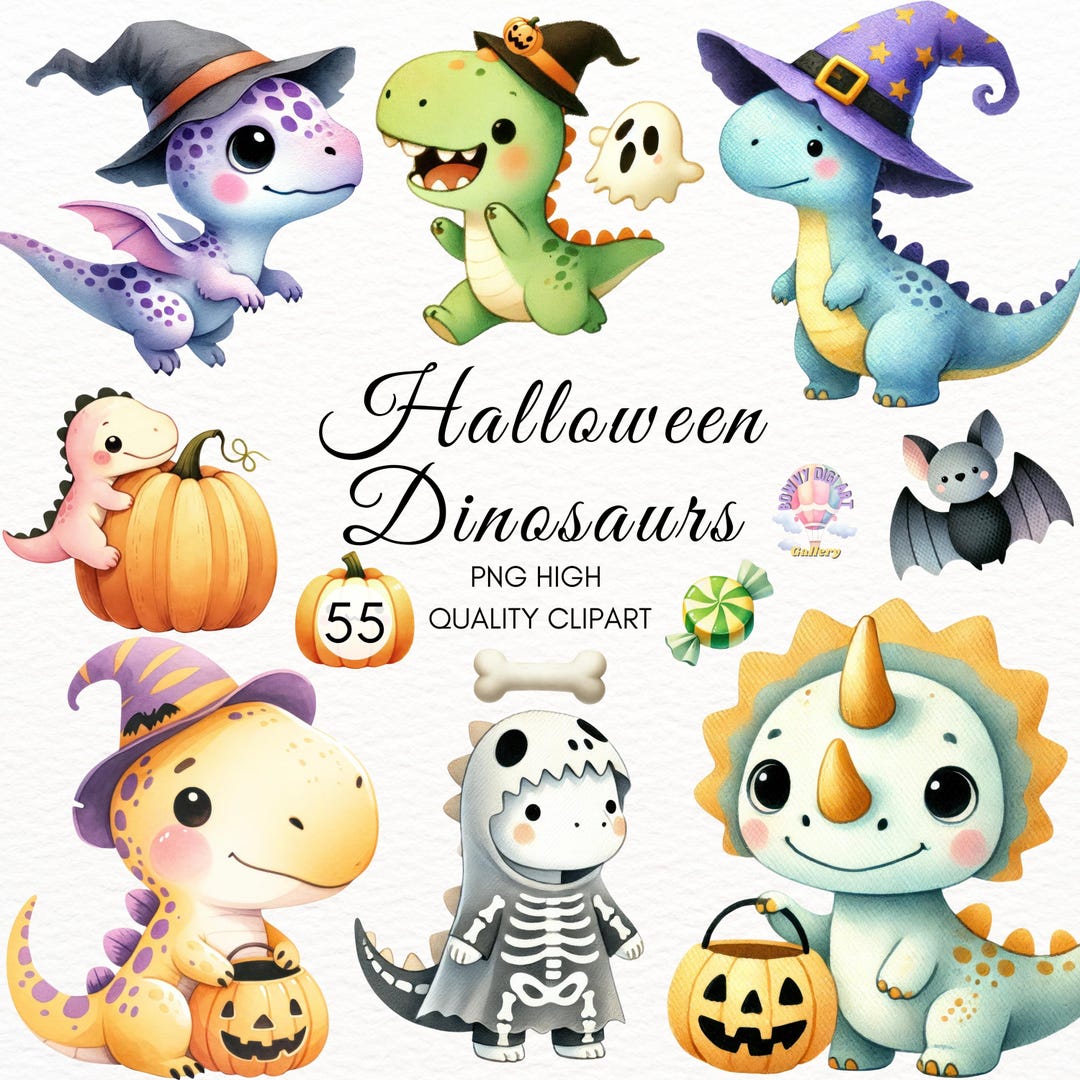Watercolor Dinosaur Clipart,halloween Dinosaurs Clipart,spooky Dinos