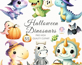 Watercolor Dinosaur Clipart,Halloween Dinosaurs Clipart,Spooky Dinos PNG,Cute Dino,Dinosaur Party,T rex,Baby Shower,Baby Boy,Nursery Decor