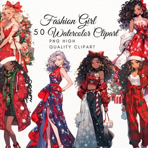 Fashion Girl Watercolor Clipart,fashion clipart,Beauty clipart PNG,black woman png,Junk Journal Paper Crafts, Planner Girl Clipart,PNG