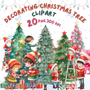 Clipart de árvore de Natal PNG,Decoração de árvore de Natal,árvore de Natal em aquarela,cartão de Natal,parede de berçário,Fabricação de cartão,Artesanato de papel digital