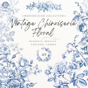 Vintage Chinoiserie Floral Clipart,flowering classic floral frames,Wedding design,Bouquet,Victorian frame,Roses garden,line art,Digital PNG