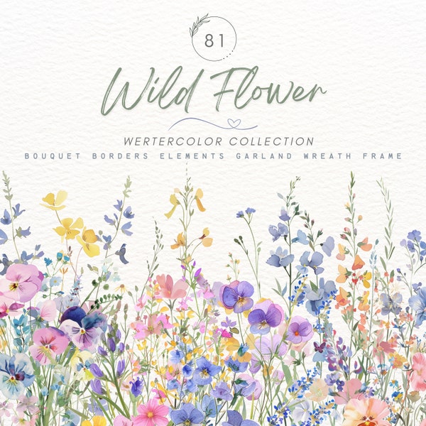 Wild Flower Clipart,Floral Watercolor Borders,Wedding Clipart,Premade Borders,Spring Clipart,wreath,frame,Meadow,Invitations & Home Decor