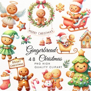 Gingerbread christmas Clipart,Watercolor Gingerbread Girl,Gingerbread man,Christmas Cookies clipart,Gingerbread Cookie PNG,for card making