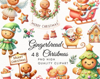 Gingerbread christmas Clipart,Watercolor Gingerbread Girl,Gingerbread man,Christmas Cookies clipart,Gingerbread Cookie PNG,for card making